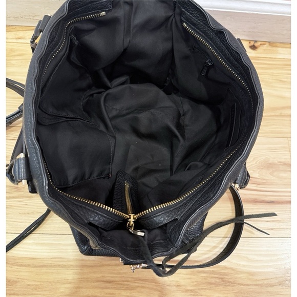 Rebecca Minkoff Black Textured Grain Leather Regan Satchel Shoulder Fringes Bag​ - Picture 4 of 12